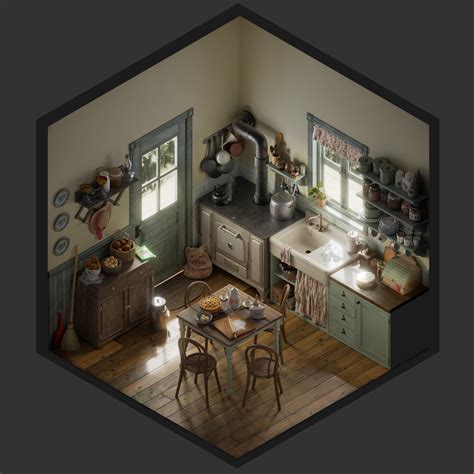 Vintage kitchen - Isometric on Behance | Isometric art, Isometric ...