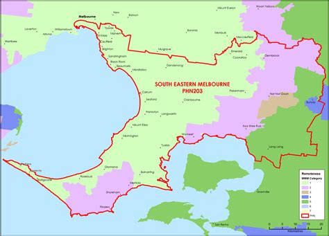 South Eastern Melbourne (Vic) Primary Health Network (PHN) map – Modified Monash Model (MMM ...