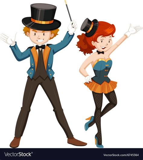 Magician and his assistant in costume Royalty Free Vector | The ...