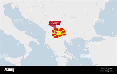 North Macedonia map highlighted in Macedonia flag colors and pin of ...