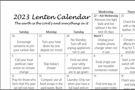 2023 Carbon Fast Lenten Calendar Digital Download - Etsy