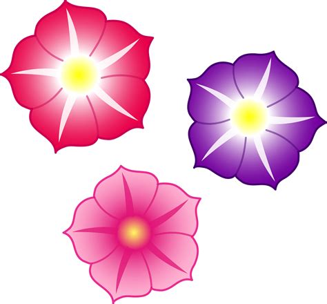 Three Colorful Petunia Flowers - Free Clip Art