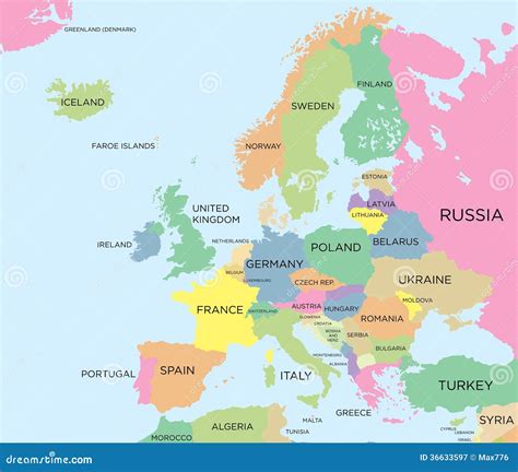 Coloured Political Map Of Europe Royalty Free Stock Photography - Image ...