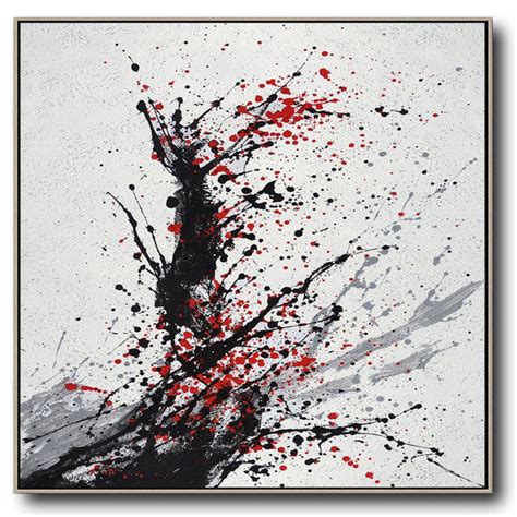 Hand-painted Minimalist Drip painting on canvas, black, white, grey ...