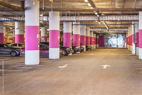 Parking in modern shopping mall, season sales, abstract background ...