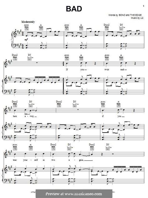 Bad by U2 - sheet music on MusicaNeo