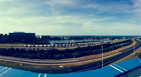 Taken from our rooftop, you can see the Howard Frankland bridge and the Microsoft builing across ...