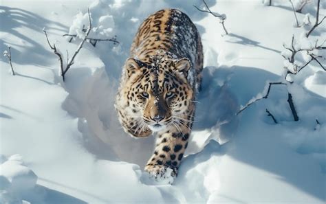 Premium AI Image | Aerial Portrait of an Amur Leopard Hunting in the ...