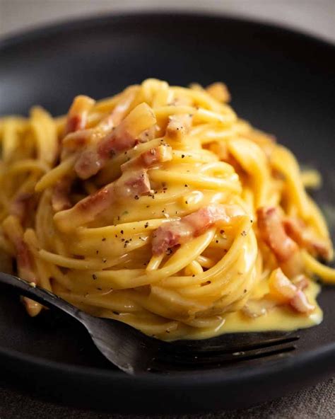 Close up of a bowl of Carbonara ready to be eaten