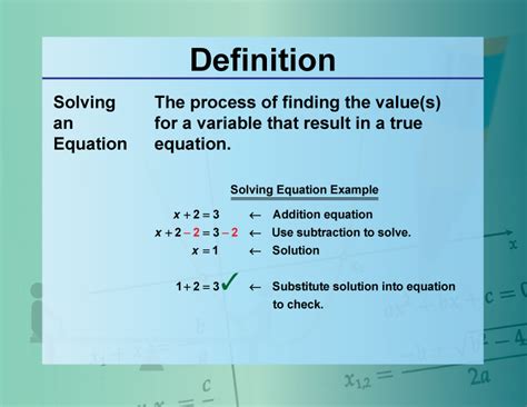 Definition--Equation Concepts--Solving an Equation | Media4Math