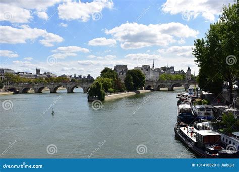 Paris, France. August 2018. Ile De La Cite from Bridge Over Seine River. Editorial Stock Photo ...