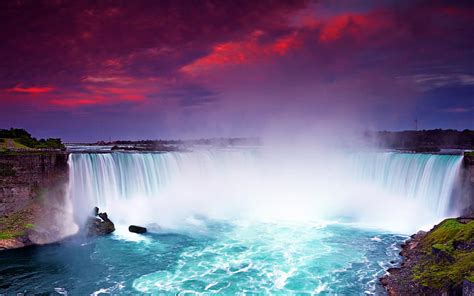 HD wallpaper: Night view Niagara Falls, beautiful waterfalls, dusk, blue water, Canada ...