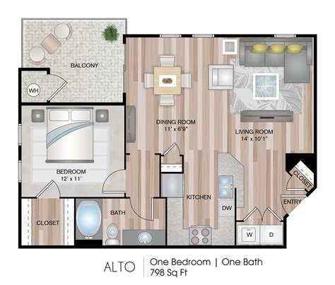 One Room Apartment Layout