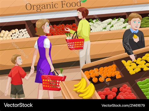 People shopping for organic food Royalty Free Vector Image