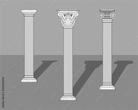 Greek Columns, Dorica, Jonica, Corinthia, illustration of famous Greek columns with gray ...