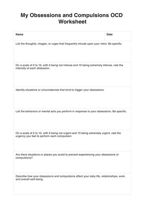 OCD Worksheet & Example | Free PDF Download