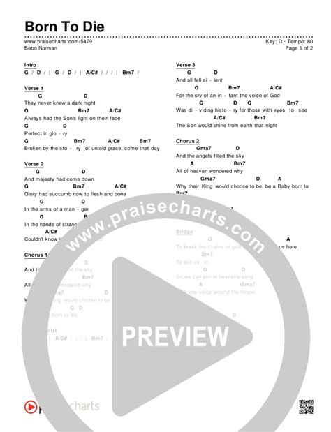 Born To Die Chords PDF (Bebo Norman) - PraiseCharts