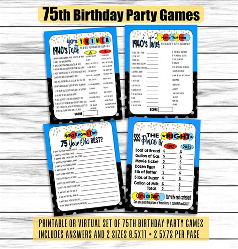 75th Birthday Party Games, 75th Birthday Ideas, 1947 Trivia Game, Pric ...