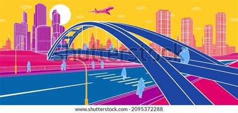 Colorful Infrastructure City Illustration Pedestrian Bridge Stock ...