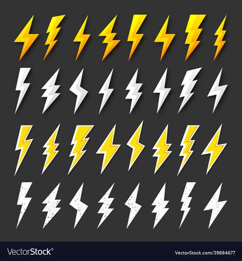 White and yellow lightning bolt icons collection Vector Image