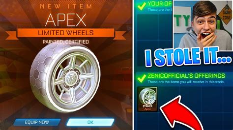 I STOLE STRIKER WHITE APEX (I Scammed Him...) Rocket League Prank ...