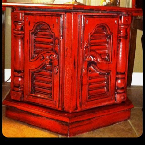Vintage Octagon End Table! I was feeling a little RED!! So, painted red and glazed black!! Hand ...