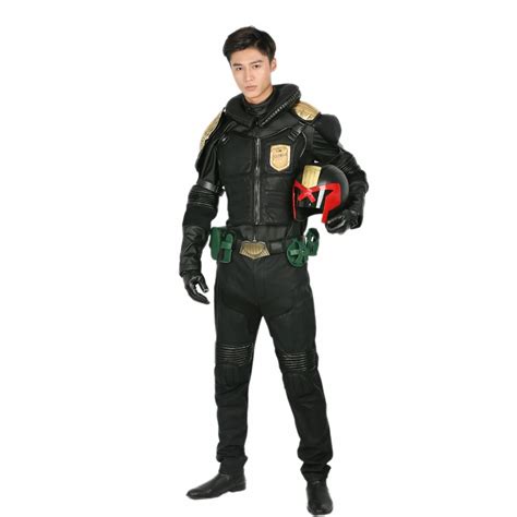 Movie: Dredd Cosplay Judge Dredd Costume Black PU Leather Deluxe Uniform Judge Dredd Halloween ...