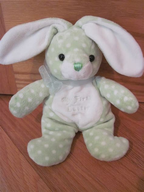 Walmart Plush My First Easter Bunny Rabbit Green White Polka Dots Tummy