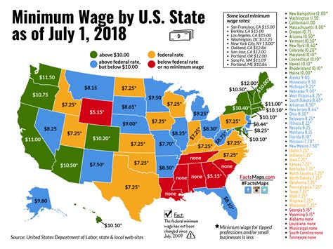 Minimum Wage by U.S. State as of July 1, 2018 | Map, United states map ...