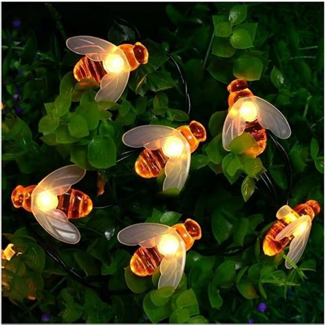 Bumble Bee Solar Lights, 30 LED Outdoor Lights, Bee Shaped Garden Fence Decor Light, Warm White ...