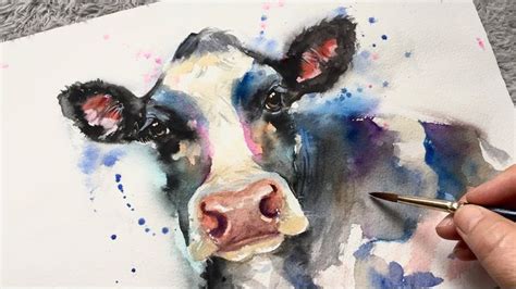 COW PAINTING / FREEHAND Watercolor Process Tutorial | Cow art print, Cow painting, Cow art