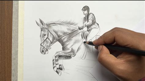 How to draw a horse and rider jumping || Pencil Shading drawing - YouTube