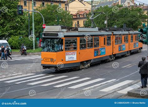 Streets of Milan, Milan, Italy - July 3, 2019: Historic Tram on the ...