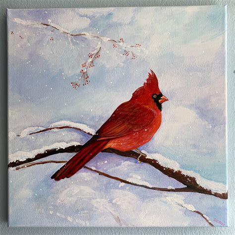 Red cardinal acrylic painting bird red cardinal spiritual | Etsy