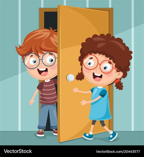 Kid opening door Royalty Free Vector Image - VectorStock