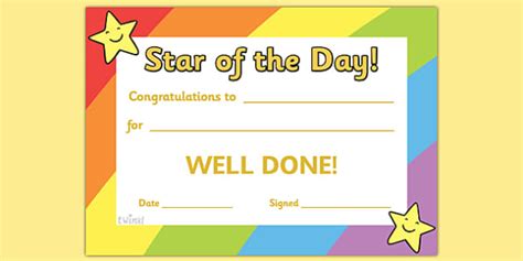 Star of the Day Award Certificate - Star of the day