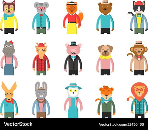 Zoo characters hipsters cartoon animals front Vector Image