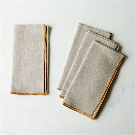 Edged Linen Dinner Napkins (Set of 4) | Napkins set, Linen dinner ...