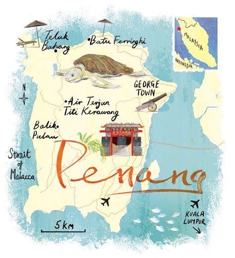 Penang map by Scott Jessop. | Malaysia travel, Illustrated map, Map