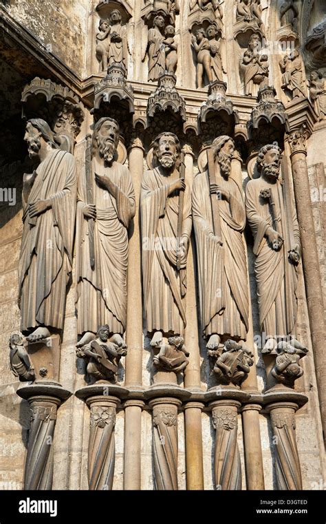 Medieval Gothic Sculptures of the South portal of the Cathedral of Chartres, France. A UNESCO ...