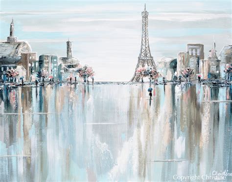 ORIGINAL Abstract Painting Paris Eiffel Tower Cityscape Blue Wall Art ...