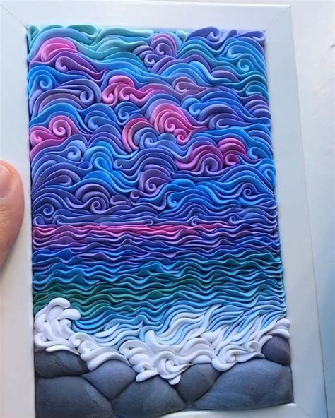 Seascape art. Clay painting. Framed landscape [Video] | Polymer clay painting, Clay crafts ...