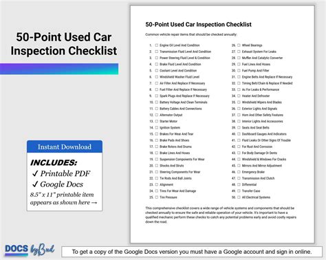 50-point Used Car Inspection Checklist Printable, Editable Google Docs ...