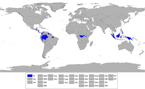 Worldwide zones of Tropical rainforest climate (Af) : r/MapFans