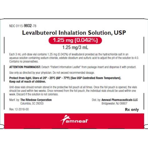 Levalbuterol, 1.25mg/0.5mL, 0.5mL Vial | Bound Tree