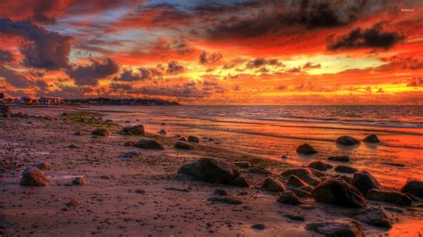 Firey dusk sky wallpaper - Beach wallpapers - #27353