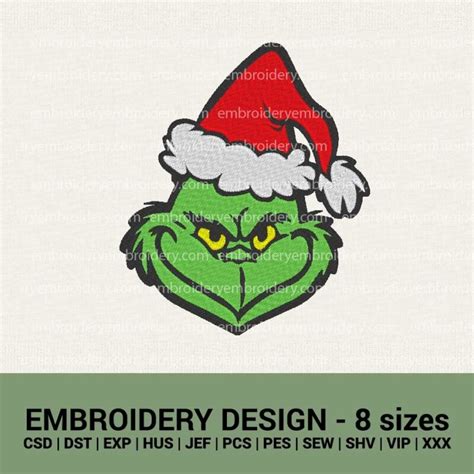 Grinch Face Christmas machine embroidery designs