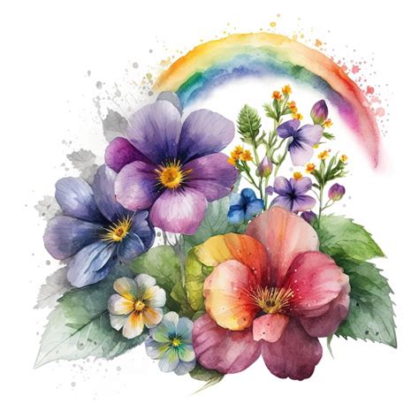 Premium Photo | Watercolor rainbow flowers illustration isolated on white background botanical ...