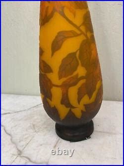 Art Nouveau Glass Vase with Flowers and Butterfly, Signed | Glass Vase ...