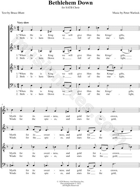 Peter Warlock "Bethlehem Down" (arr. Signature Score) SATB Choir A ...